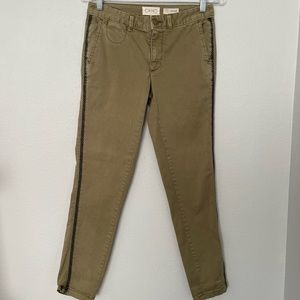 Chino by Anthropologie Relaxed Tux Side Stripe Straight Pant Olive Army Green 25
